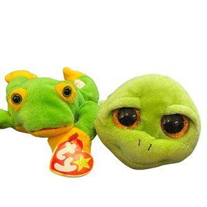 TY Beanie Baby Smoochy Zippy Retired Frog Sea Turtle Boos Plush Set Collectibles